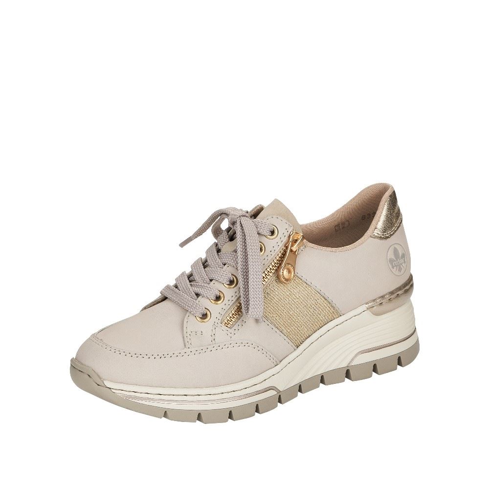 Rieker Antistress Damen Sneaker Keilabsatz Reißverschluss Leder  beige S12 N8322-60 