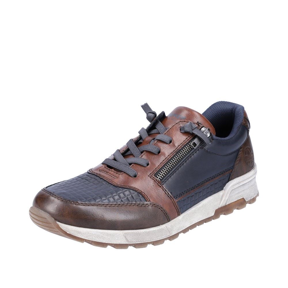 Rieker Antistress Herren Schnürhalbschuh Sneaker Leder Reißverschluss blau S22 15163-14 