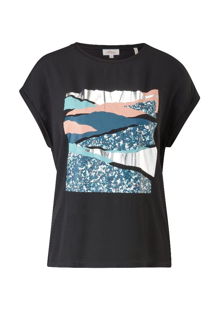 s.Oliver Blusenshirt 1/2 Arm Rundhals Materialmix black 99D1 S21 2108653 