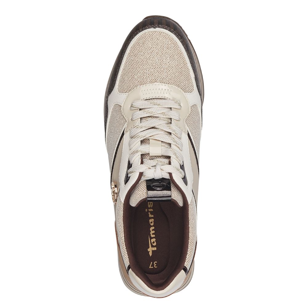 Tamaris Sneaker Plateausohle Wechselfußbett Materialmix beige S23 1-23706-41 