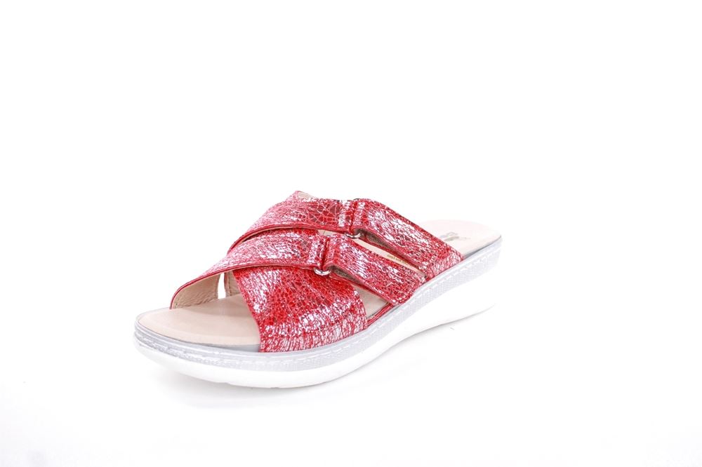 Fußbequem Damen Pantolette Wechselfußbett metallisch glänzend rot S213 5013 