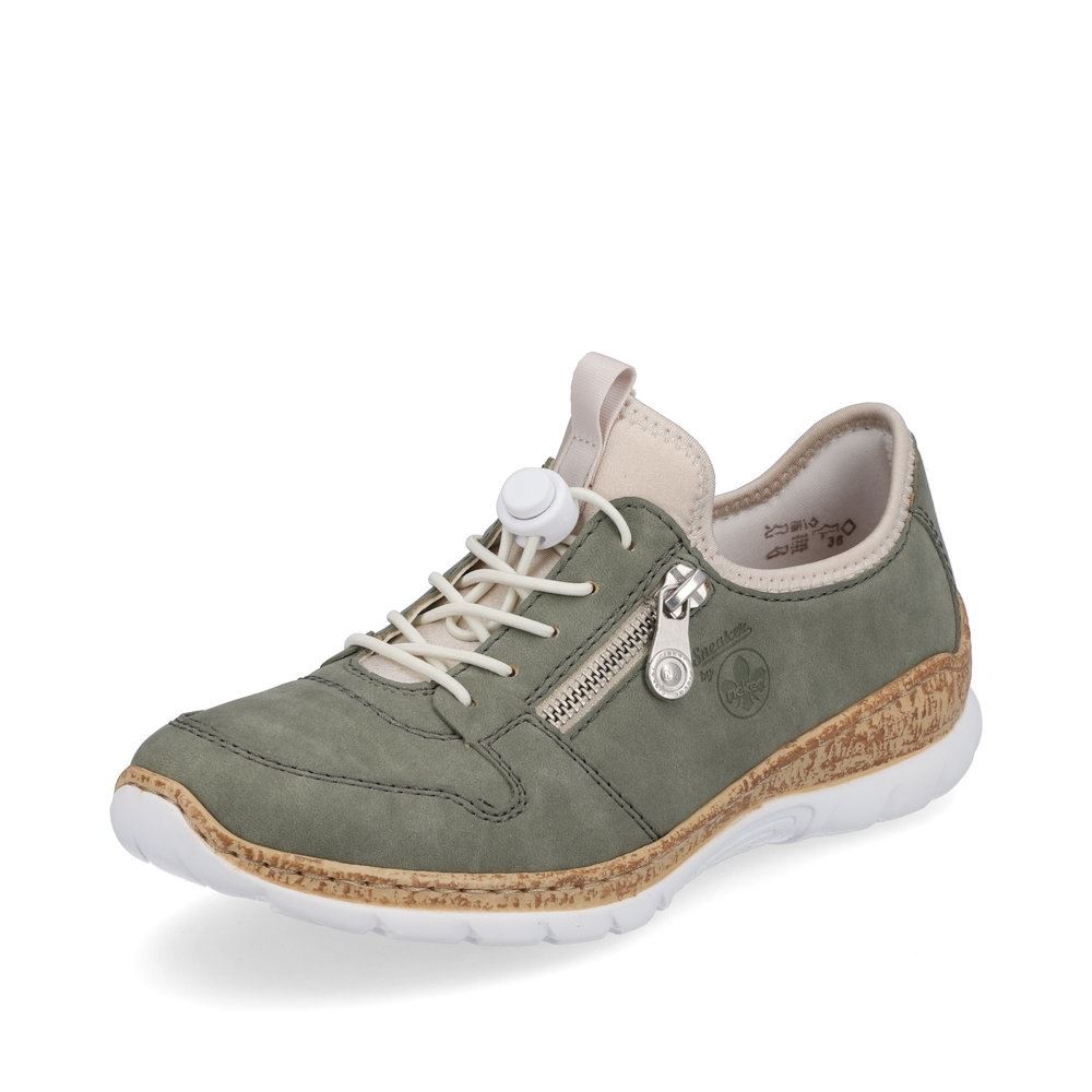 Rieker Antistress Damen Slipper Memosoft Decksohle Schnellschnürung grün S13 N42G0-52 