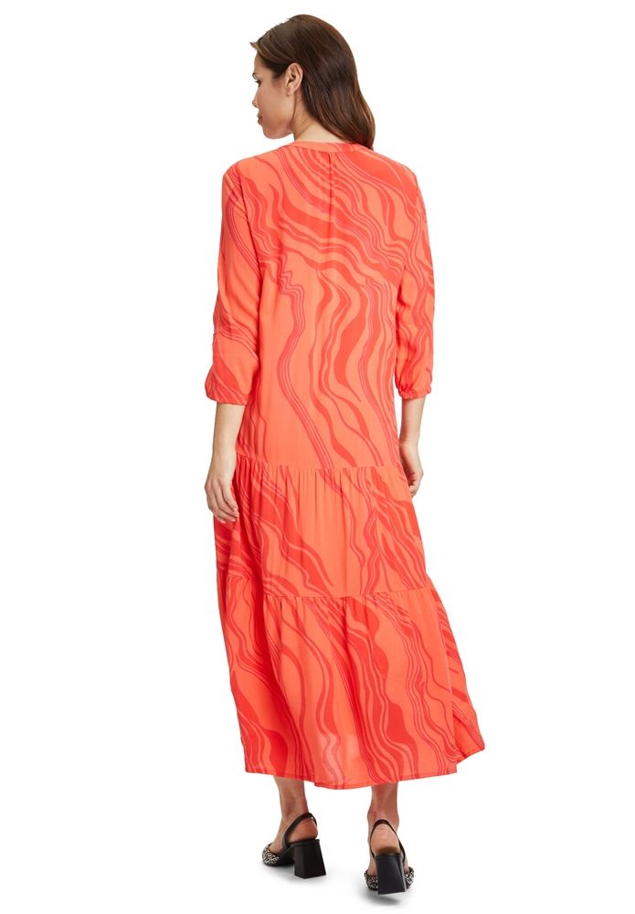 Betty Barclay Stufenkleid 3/4 Arm Midi- Länge Stehkragen rot S13  13671948 