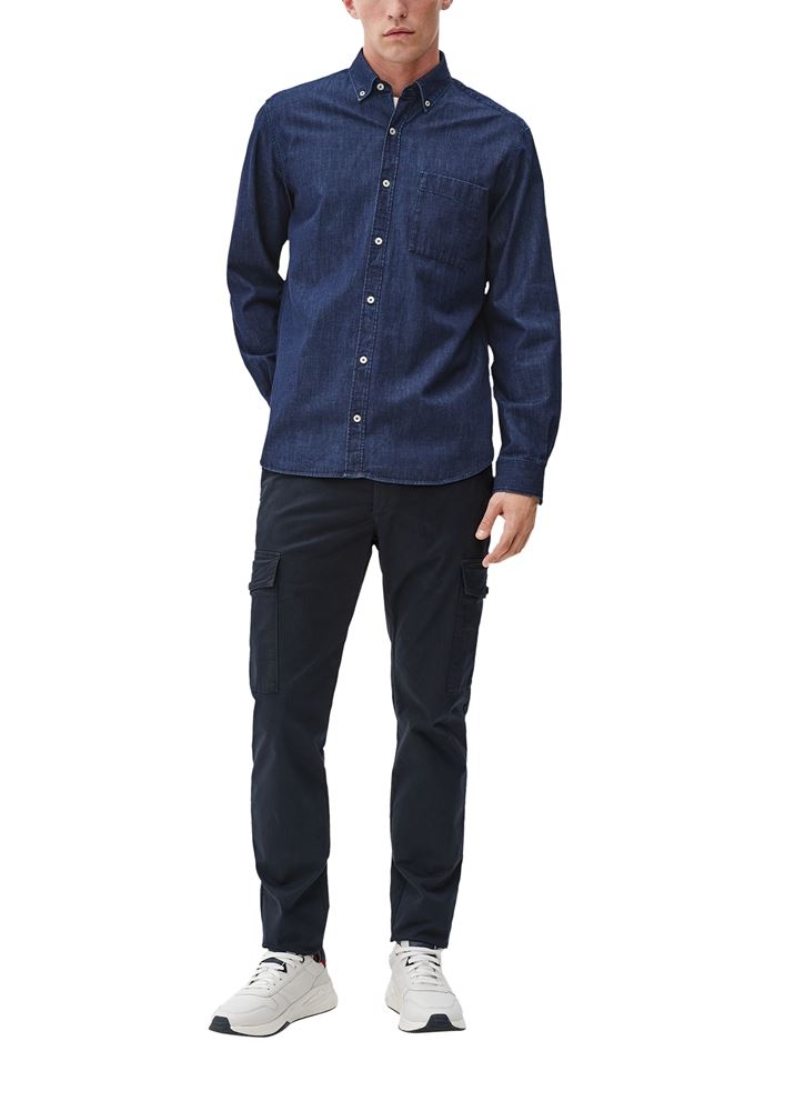 s.Oliver Herren leichtes Jeanshemd Knopfleiste Brusttasche Button Down- Kragen blau S22  2120984 