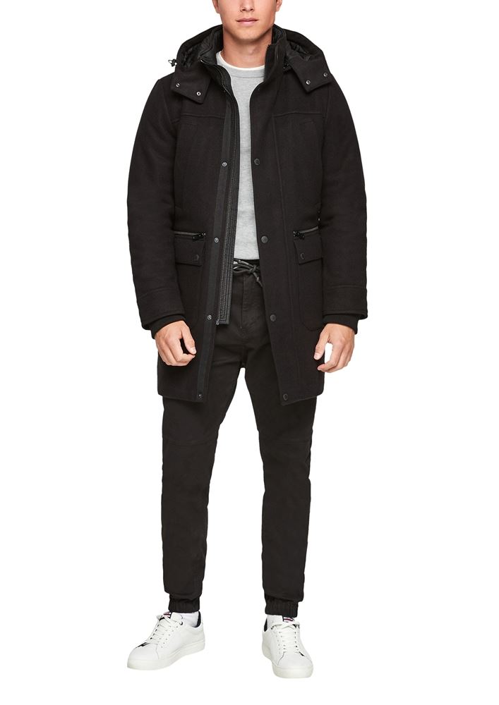 QS designed by Herren Wintermantel Wolle schwarz  S21 2105437 