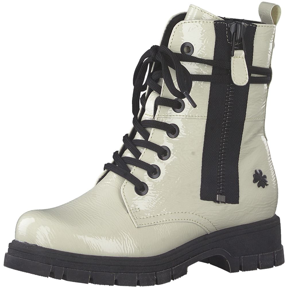 MARCO TOZZI by Guido Maria Kretschmer Schnürboots Schnürstiefelette Lack- Optik beige,grün S22  2-2-85200-29 