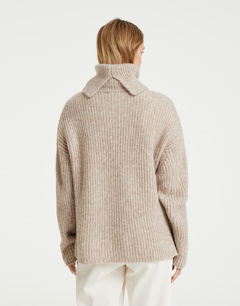 OPUS Strickpullover Pakya Overrsize großer Kragen beige, grün S22 1010715934100 
