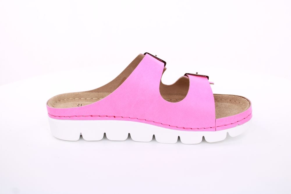 Fußbequem Damen Pantolette Leder gelb, pink S13 9002 