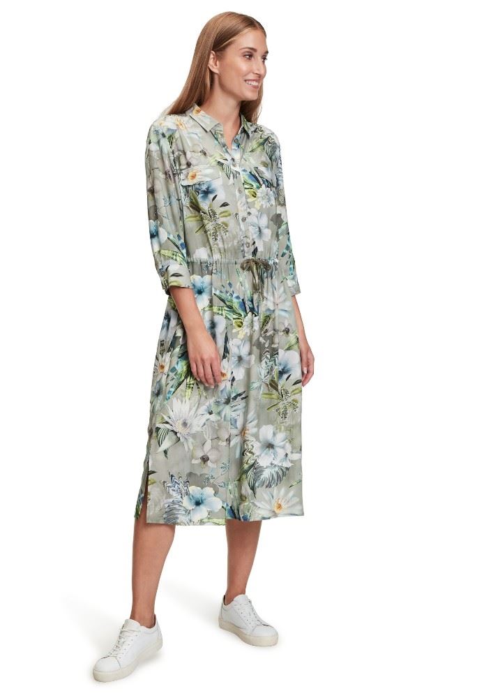 Betty Barclay Hemdblusenkleid 3/4 Arm  Midi- Länge grün blau S12  11581066 