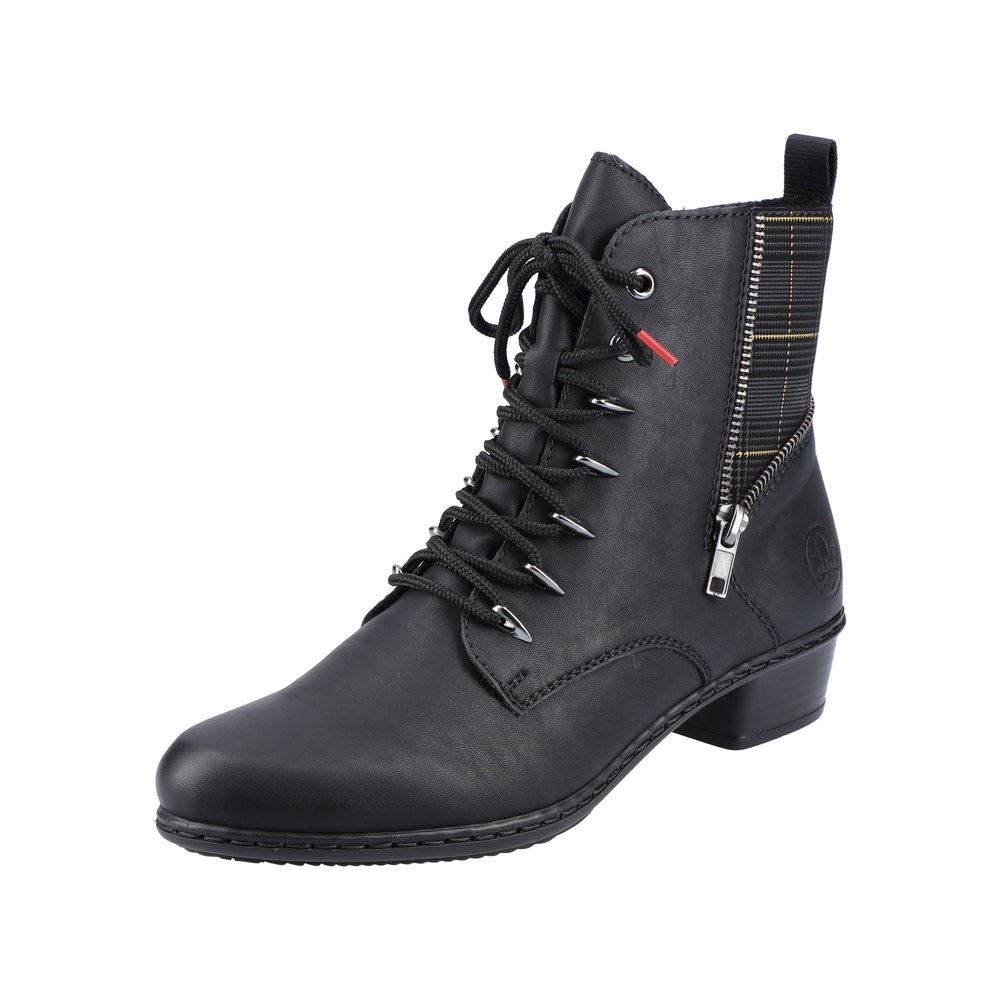 Rieker  Antistress Damen Stiefelette Zierreißverschluss Karomuster schwarz S22 Y0700-01 41 | schwarz/schwarz | F