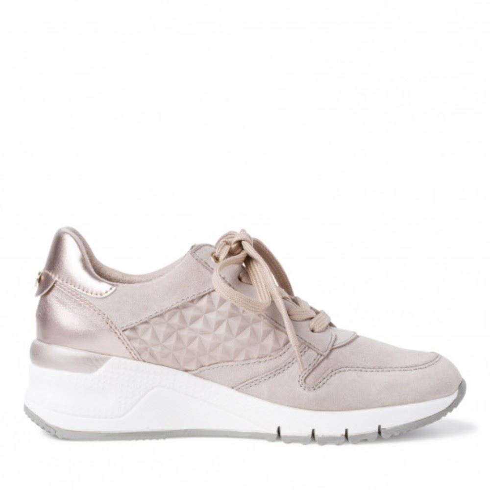 Tamaris Sneaker Leder Keilabsatz Reißverschluss weiß beige  1-1-23702-24 