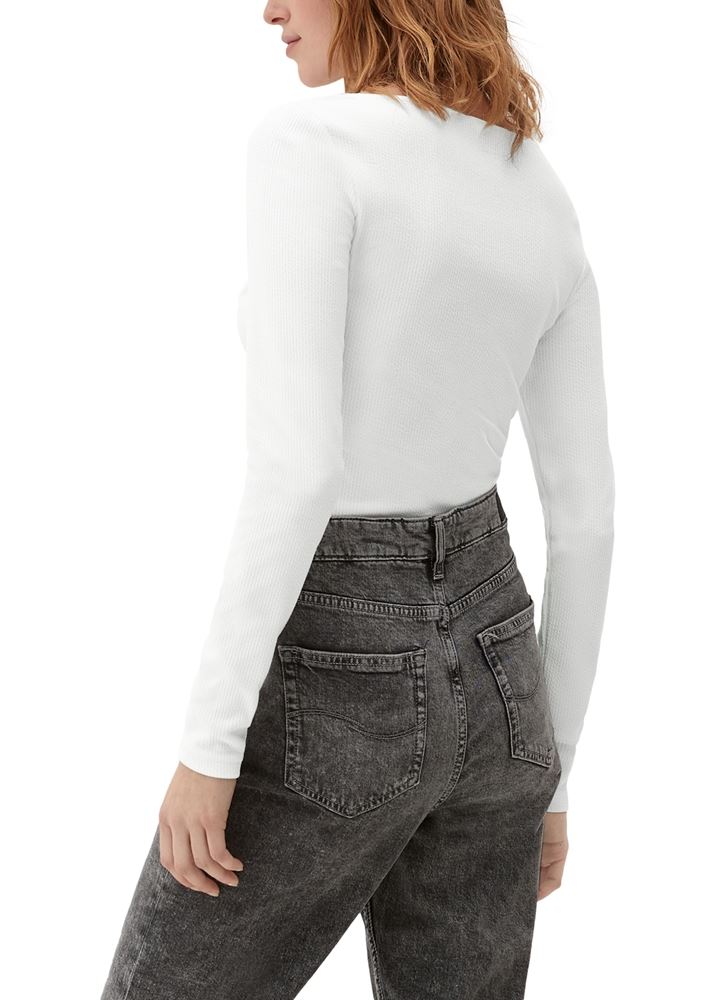 QS designed by Langarmshirt mit Cut-Out weiß, schwarz S13 2127642 