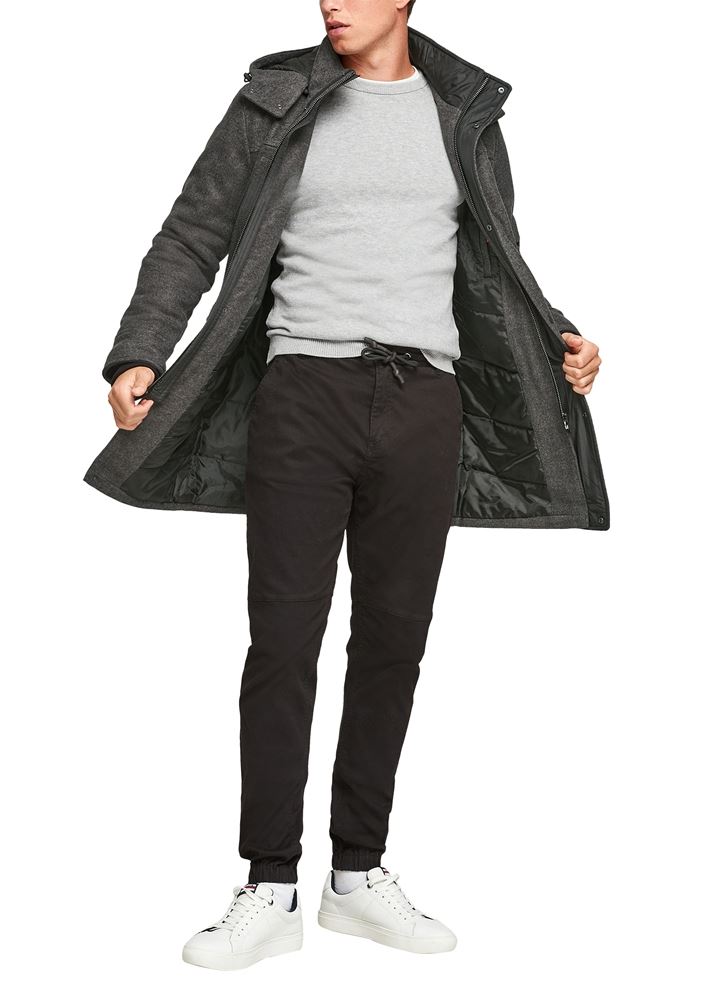 QS designed by Herren Wintermantel Wolle grau S21 2105437 XL | 9898 black mela | 