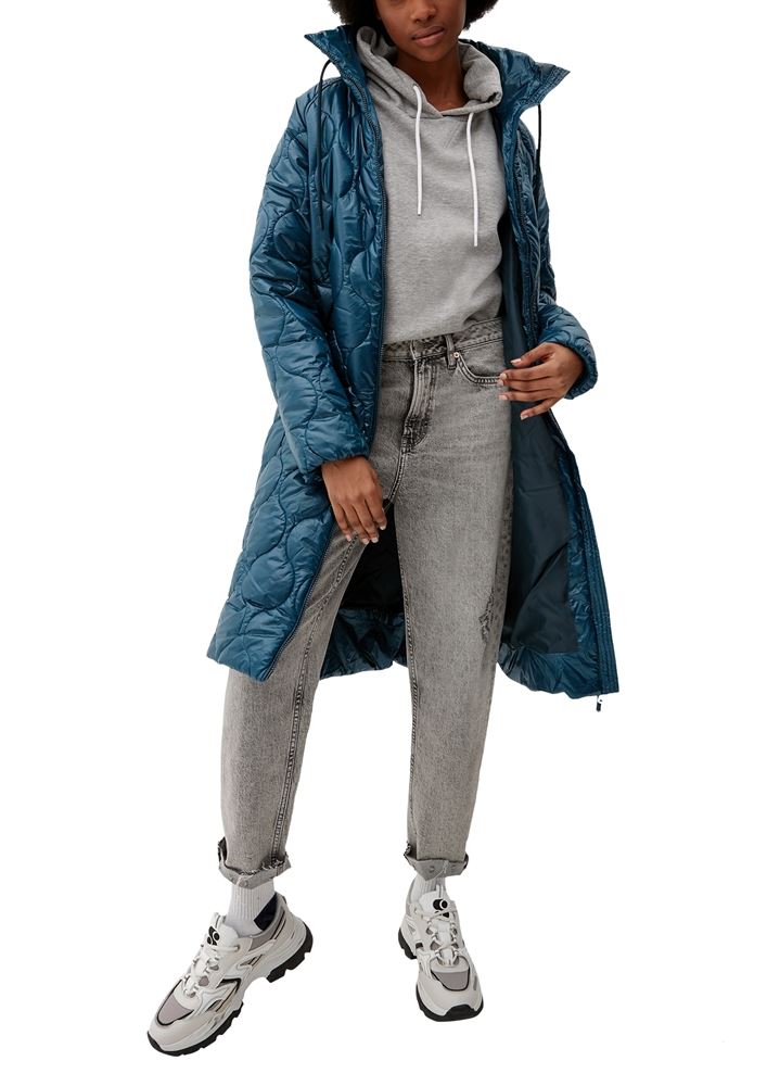 QS designed by Steppmantel Stehkragen Strukturmuster blau S22  2116109 M | 6985 BLUE GREEN | 