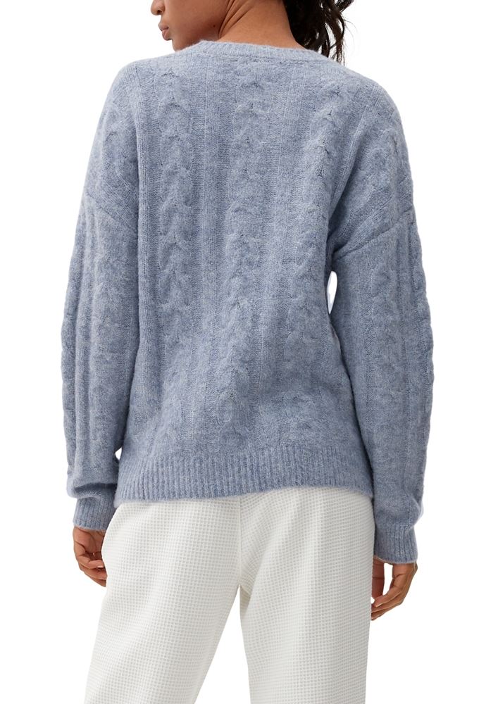 QS designed by Strickpullover mit Zopfmuster blau, grau S22   2119023 XL | 9400 GREY/BLACK | 