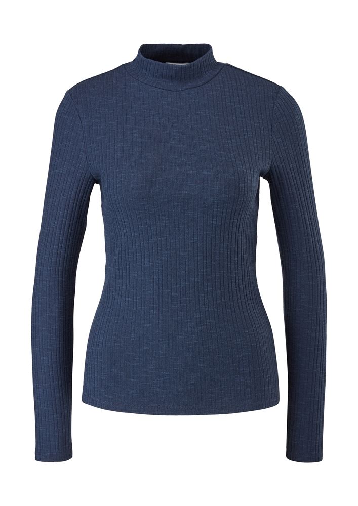 s.Oliver Shirt Langarm Stehkragen Rippe blau S21 2113736 