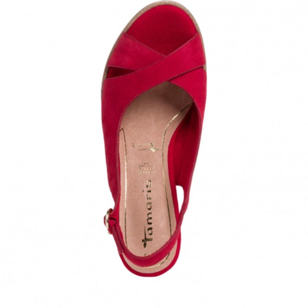 Tamaris Sandalette Leder Keilabsatz rot 1-1-28311-24 36 | 545 RUBIN SUEDE | 