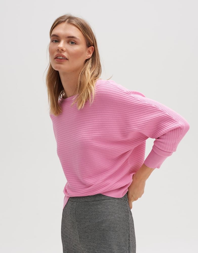 OPUS Strickpullover Pisol ECOVERO™ Viskose Mix U-Boot Ausschnitt  kurze Silhouette rosa, blau S13 10142110298171 40 | 60020 coal blue | 