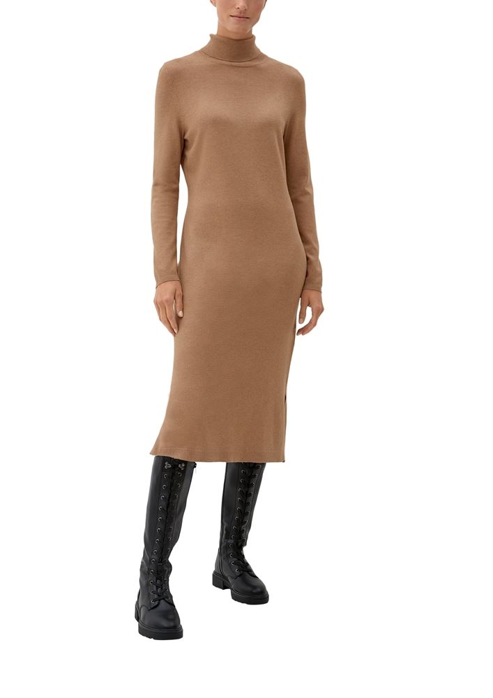s.Oliver Damen Strickkleid Viskosemix Rippbündchen braun schwarz S22 2121299 
