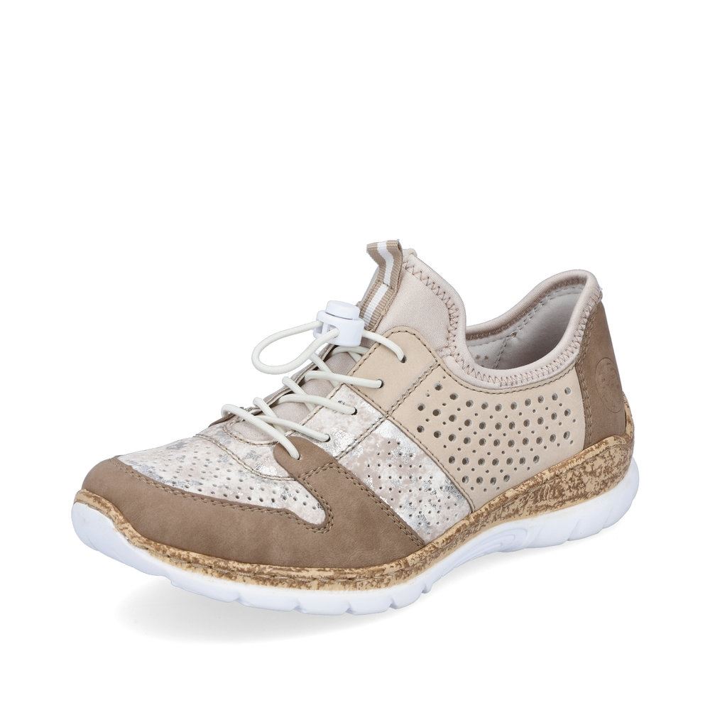 Rieker Antistress Damen Slipper Sneaker Schnellschnürung Lochmuster beige S13 N4255-60 
