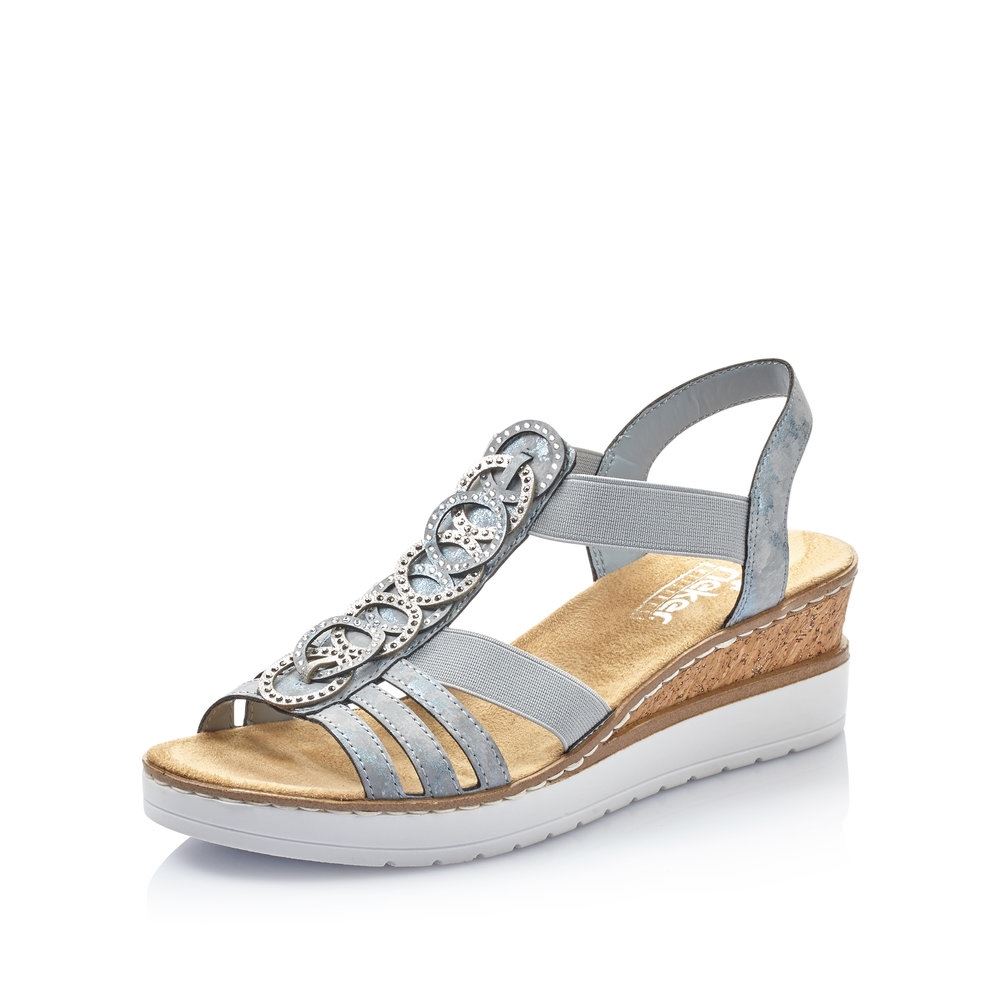 Rieker Antistress Damen Sandalette Keilabsatz Gummizug blau S13 V38H8-12 