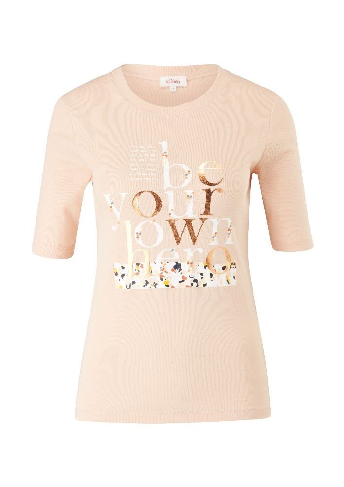 s.Oliver Shirt mit Frontprint Rundhals 2111789 XL | 09D3 pink sand | 
