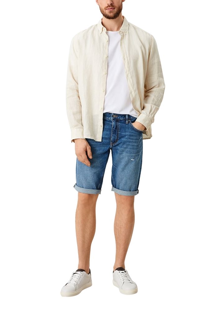s.Oliver Herren Hemd Leinen langarm  weiß grün S12 2113965 XXXL | 0240 off-white | 