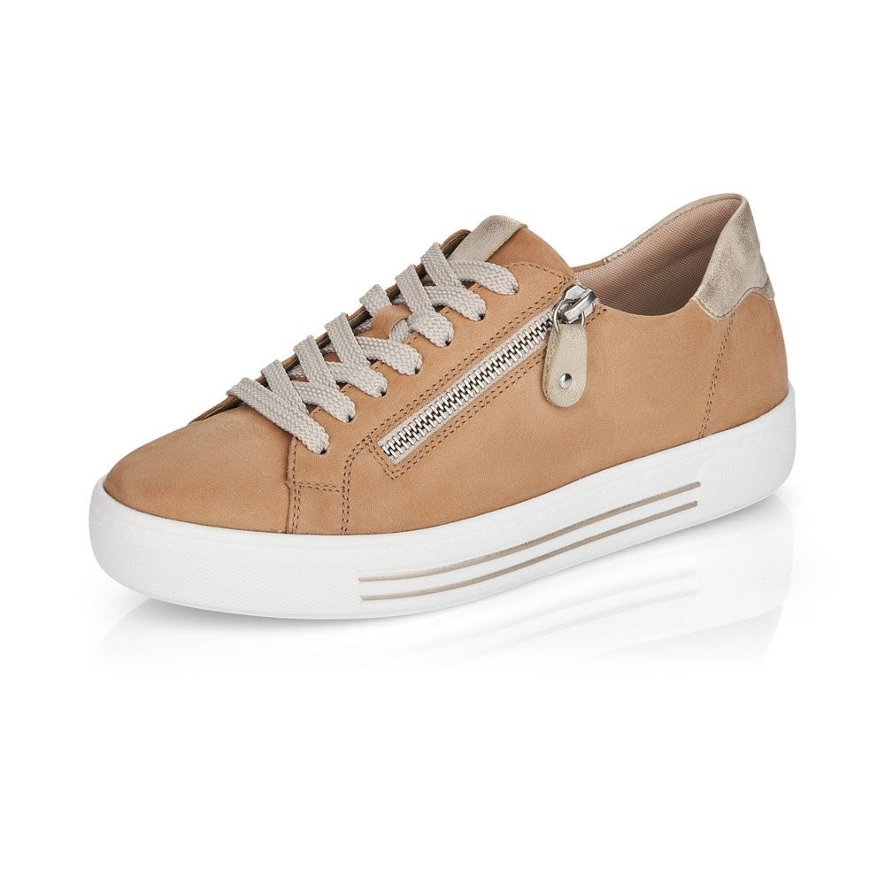 Remonte Schnürhalbschuh Sneaker Leder Reißverschluss sand beige softfoam D0903-60 39 | sand/muschel | G