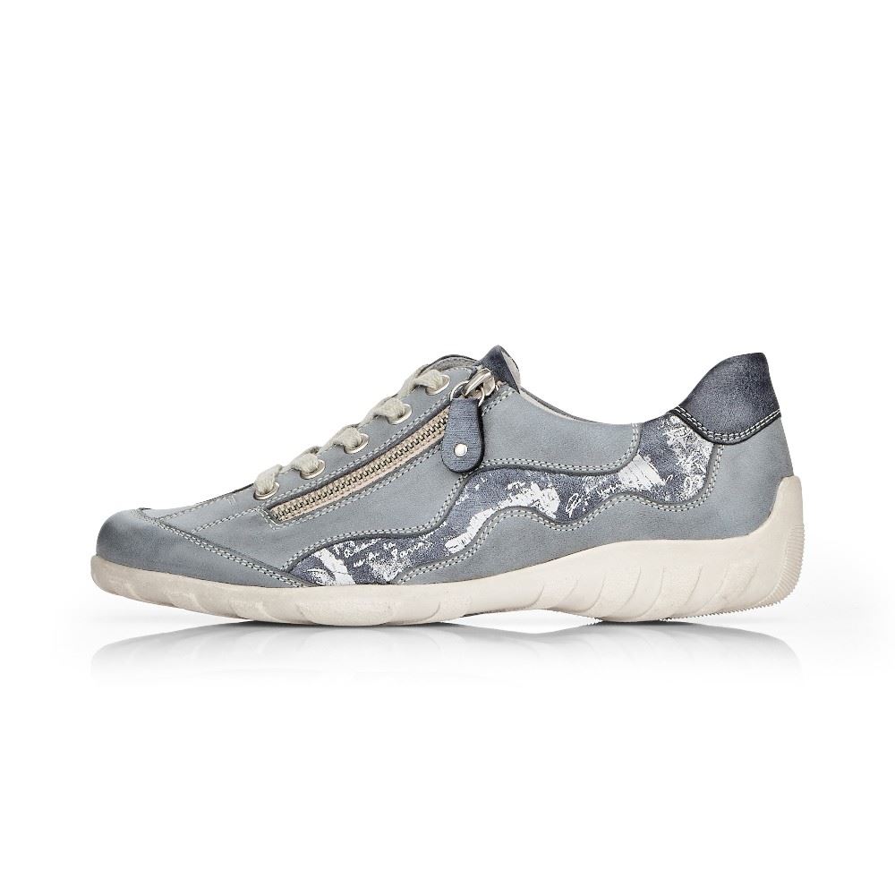 Remonte Sneaker Schnürer Leder Reißverschluss blau kombi R3416-14 