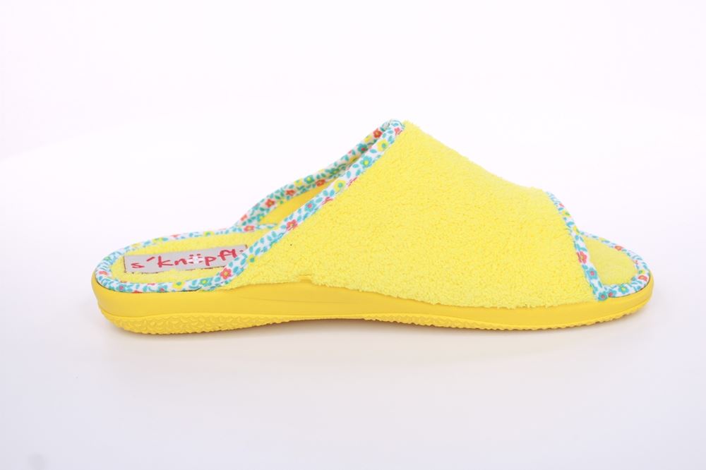 s`knöpfli Damen Pantolette Hausschuh Frottee Fisch- Motiv gelb S13 X27462 