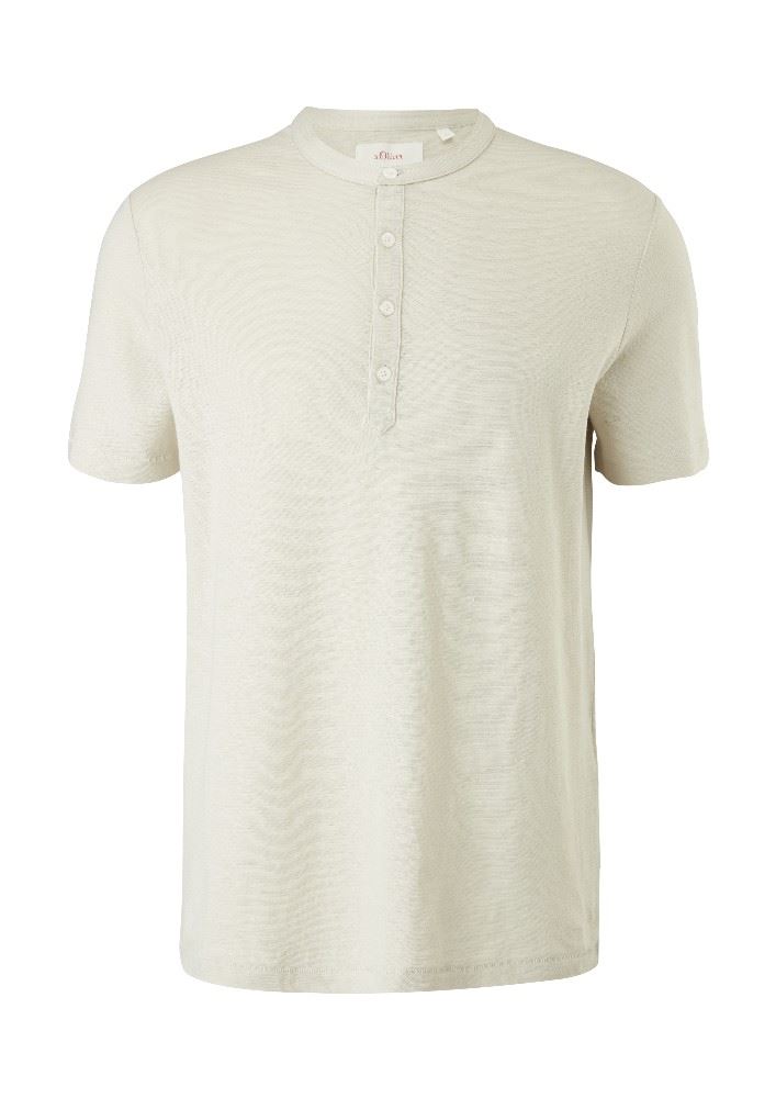 s.Oliver T - Shirt Jerseyshirt Leinenmix Knopfleiste 2113020 S | 0705 offwhite m | 