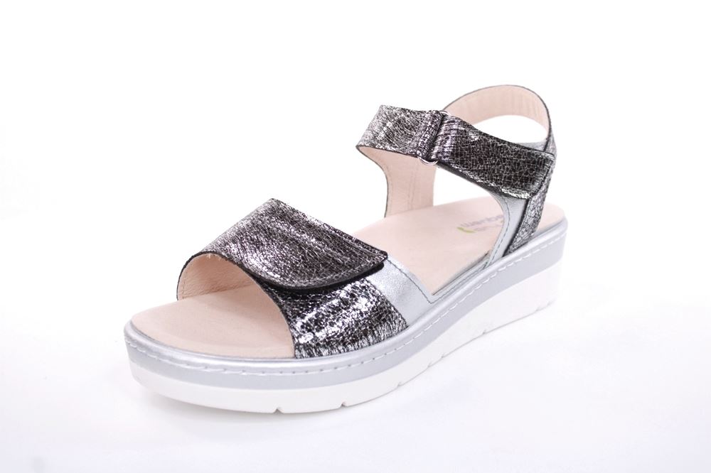 Fußbequem Damen Sandale Wechselfußbett metallisch glänzend schwarz S13 10101 
