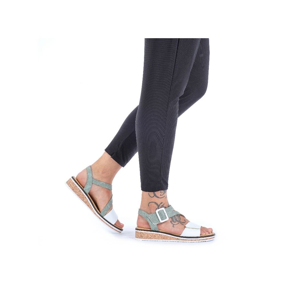 Rieker Sandalette Keilabsatz mintgrün perlweiß V3660-52 
