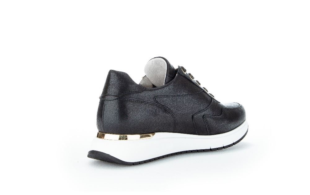 Gabor Sneaker low Comfort-  Mehrweite Wechselfußbett Leder schwarz S12  86.448.57 6 | schwarz (gold) | H