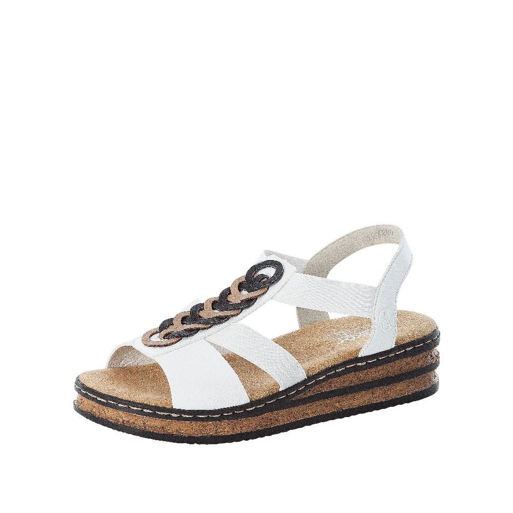 Rieker Antistress Sandaletten Keilabsatz Gummizug weiß S12 629Y2-80 41 | weiss/beige/sch | E