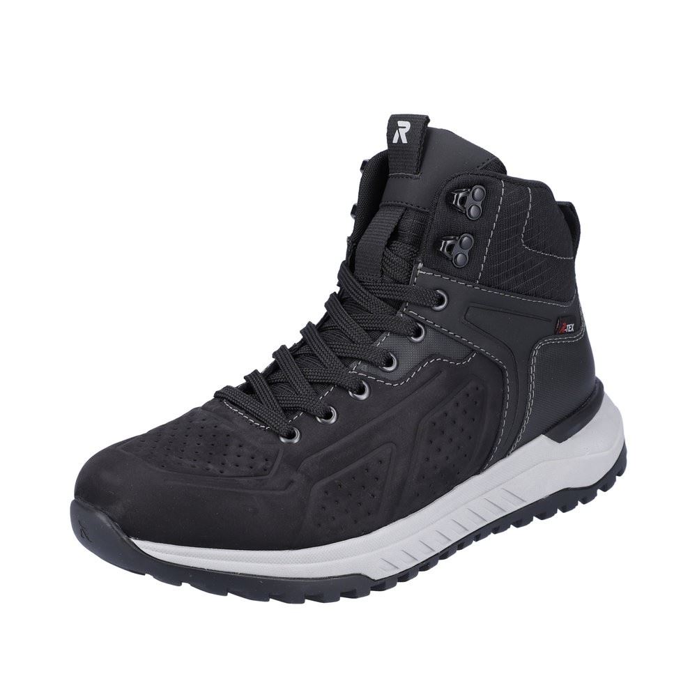 Rieker Evolution Herren Schnürboot Schnürstiefel Wechselfußbett Nano-beschichtetes Obermaterial TEX- Membran schwarz S22  U0161-00 44 | schwarz/schwarz | G