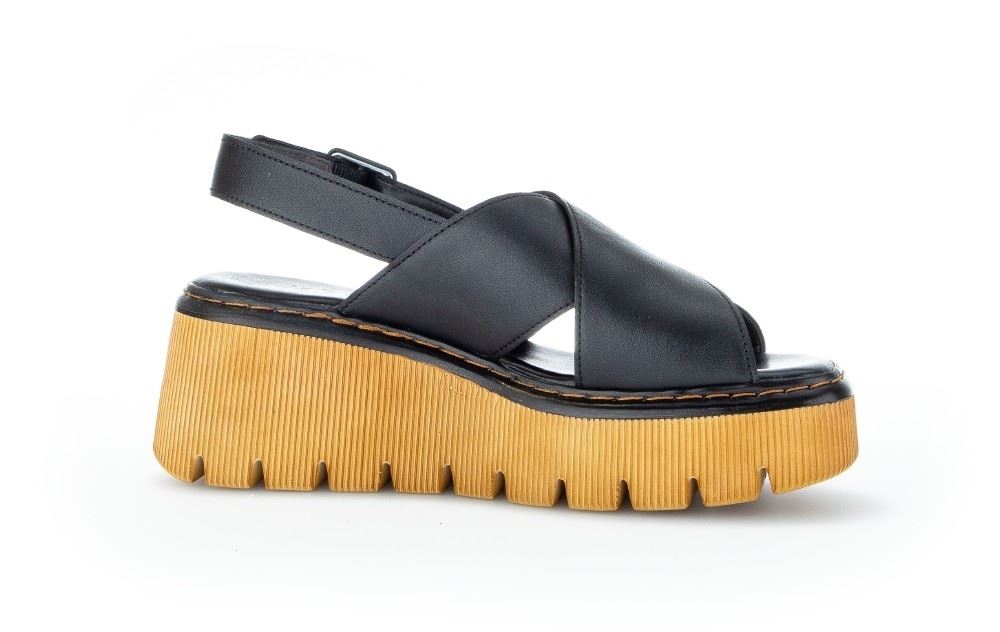 Gabor Plateau Sandale schwarz Leder 84.711.27 5,5 | schwarz (cognac | F