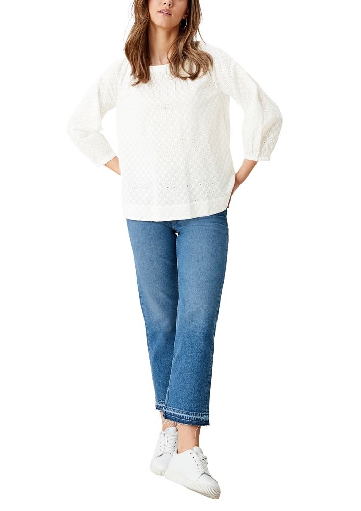 s.Oliver Bluse 3/4 Arm Lochstickerei Schleife weiß S12  2111994 46 | 02L1 WHITE | 