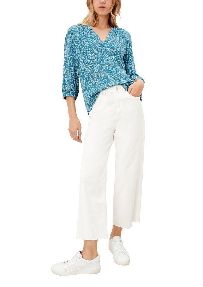 s.Oliver Tunika Bluse 3/4 Arm Blätterprint blau  S12 2115207 36 | 68A0 deep teal | 