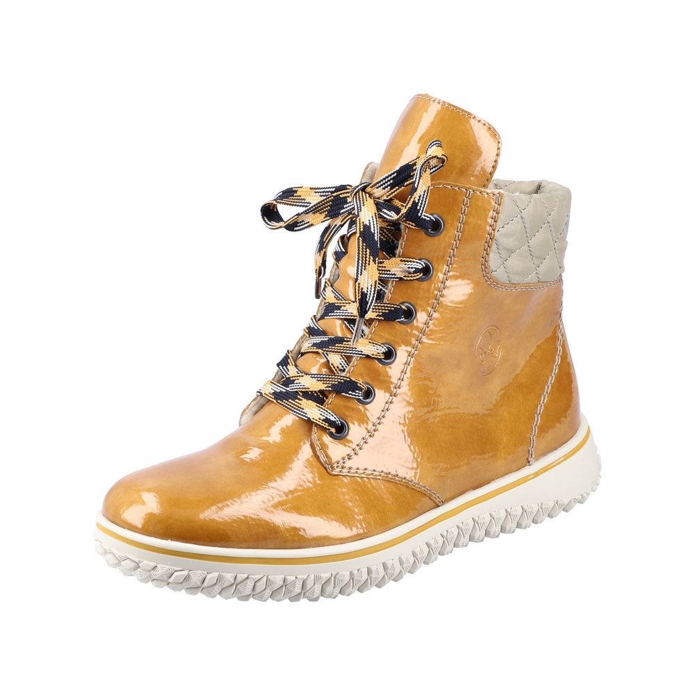 Rieker Antistress Schnürstiefel Schnürboot Lack-Optik gelb  S21  Z4206-68 39 | miele/beige | E