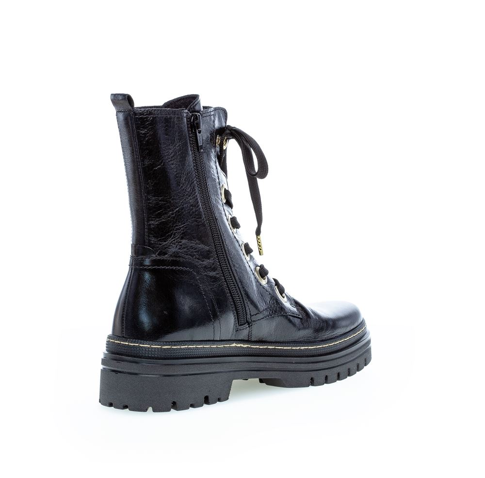 Gabor Bikerboot Schnürstiefelette Leder Wechselfußbett schwarz S22 91.721.37 7,5 | schwarz (gold) | F