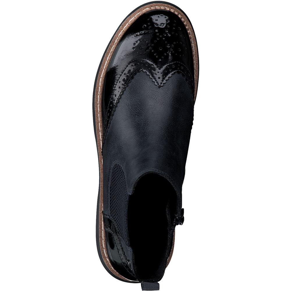 s.Oliver Damen Stiefelette Stretcheinsatz Lack- Details blau S22 5-5-25444-39 37 | 891 NAVY COMB. | 