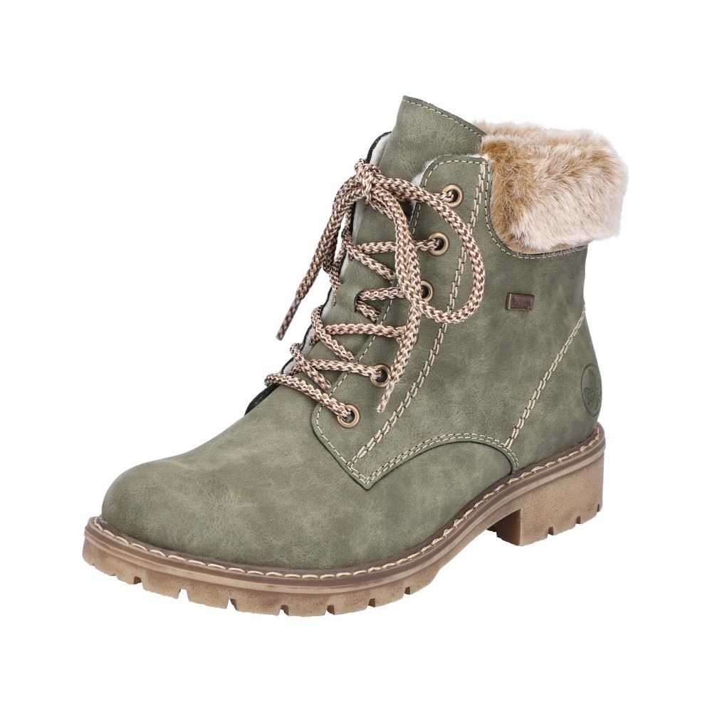 Rieker Antistress Damen Schnürboot Schnürstiefelette TEX- Membran Warmfutter Kunstfell grün S22 Y9100-54 