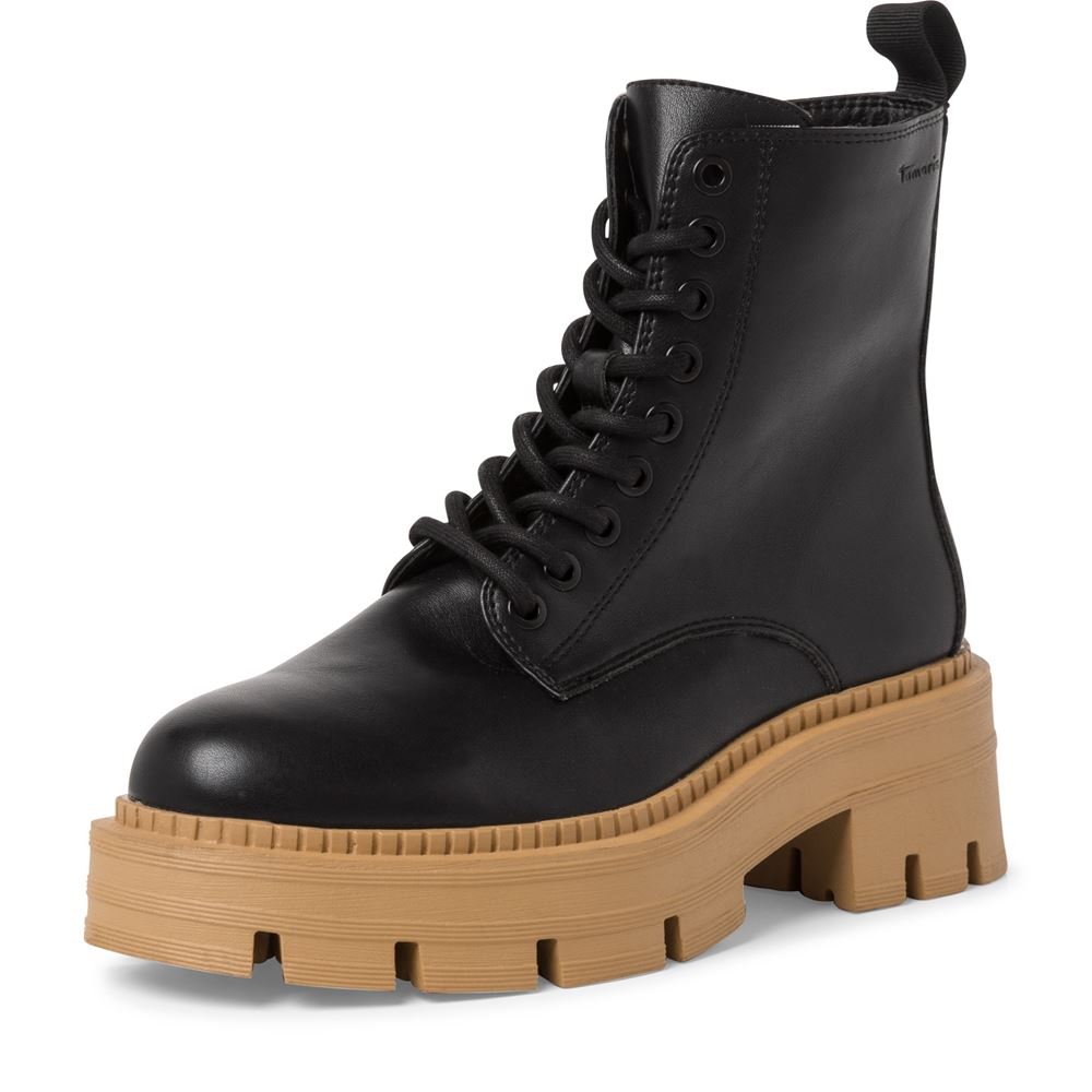 Tamaris Schnürboots Schnürstiefelette markante Sohle TOUCHit-Fußbett schwarz S22 1-1-25286-29 41 | 077 BLACK/OLIVE | 