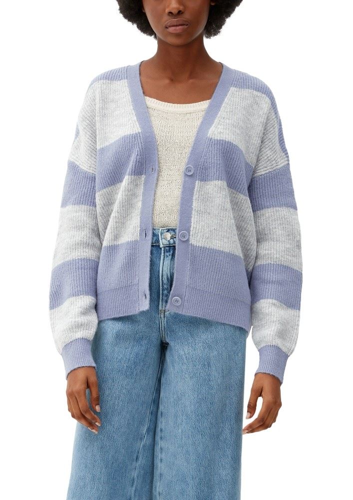 QS designed by Strickcardigan mit Streifen grau/blau S22  2119017 XS | 94G0 GREY/BLACK | 