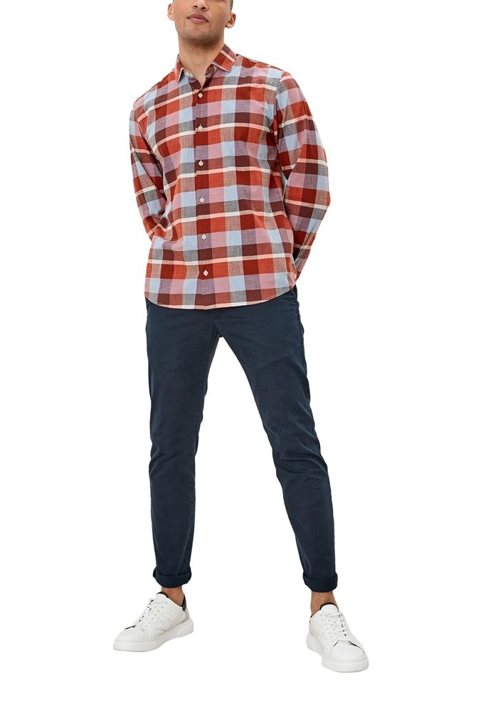 s.Oliver Herren Hemd Karomuster langarm rot S12 2111504 L | 23N6 light oran | 