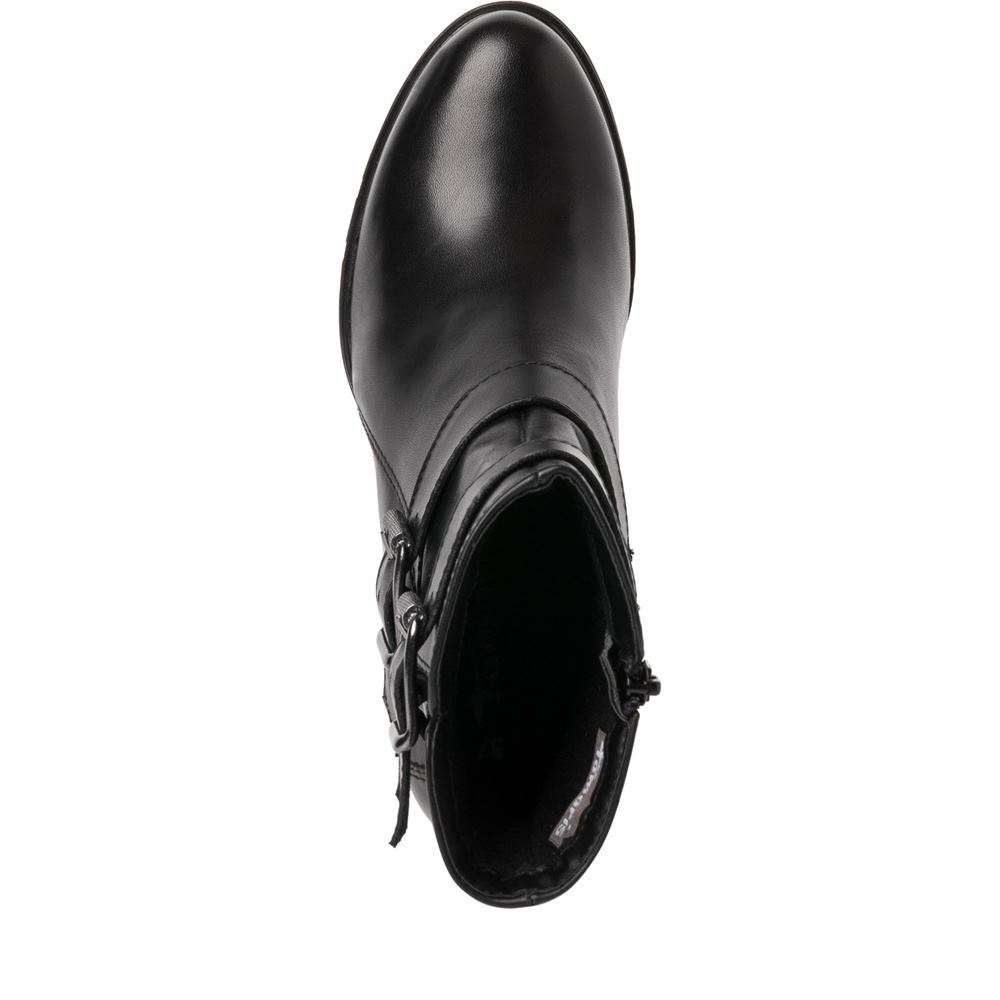 Tamaris Stiefelette Leder Zierschnallen hoher Blockabsatz TOUCHit- Fußbett schwarz S22 1-1-25384-29 37 | 001 BLACK | 