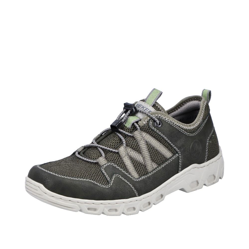 Rieker Antistress Herren Slipper Schlupfschuh Schnellschnürung Wechselfußbett grün S12 14555-54 46 | forest/vert/cem | H