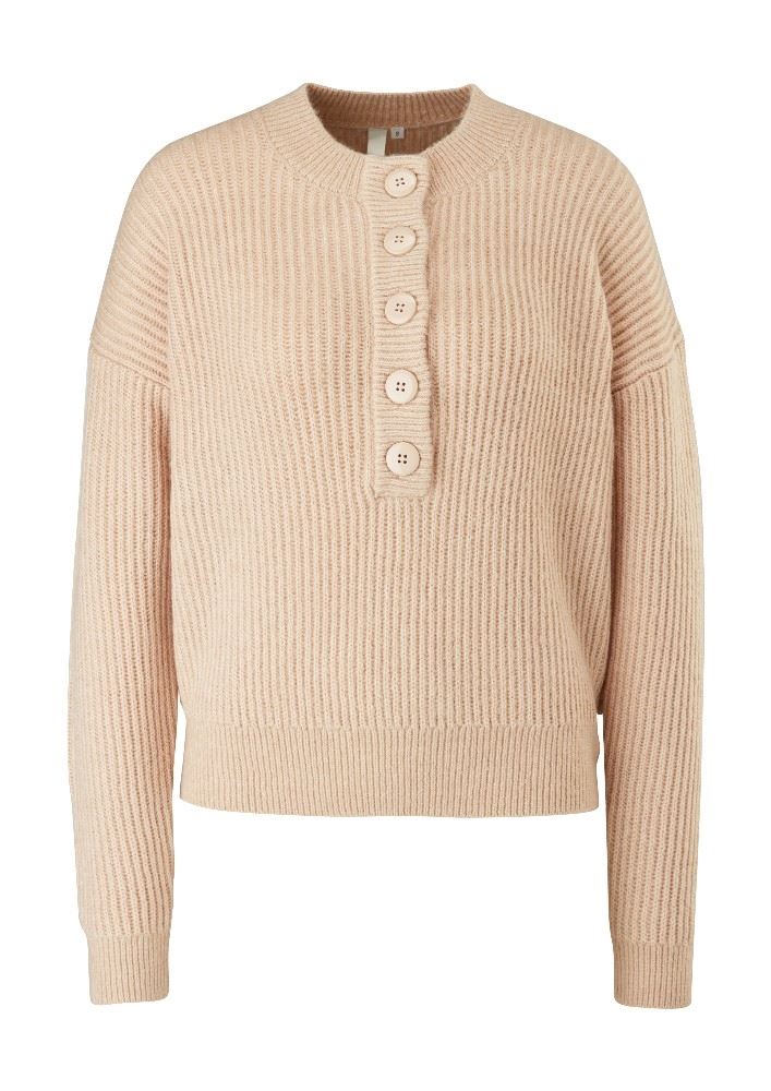 QS designed by Strickpullover mit halber Knopfleiste beige S12 2117549 