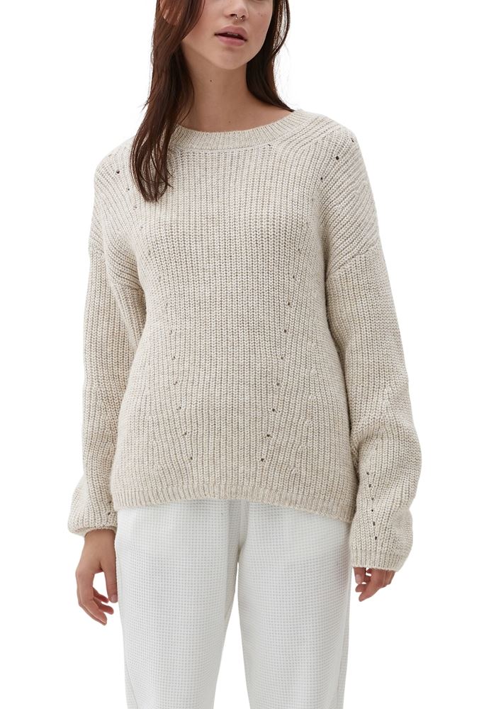 QS designed by Pullover Ajourmuster Rundhalsausschnitt weiß, braun, schwarz S22 2119037 